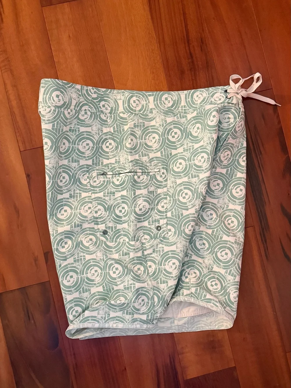 Patagonia Mint Green Circular Print Swim Board Shorts